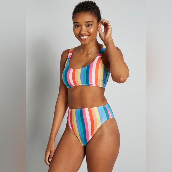 Modcloth Other - ModCloth the franky hi waited bikini rainbow stripes size large